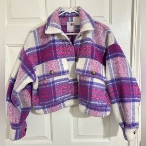 SO Vibrant Plaid Jacket in Purple and Pink